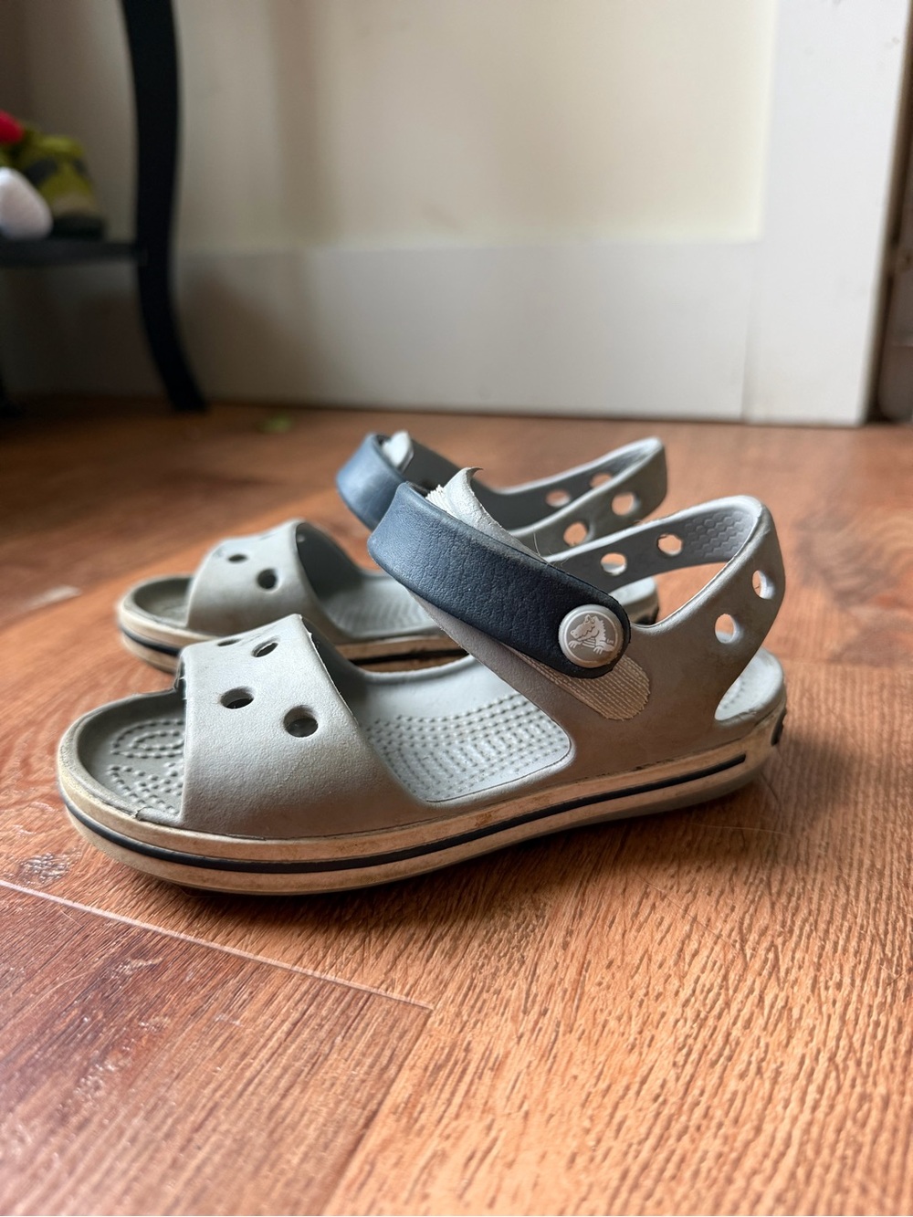 CROCS Kids Gray Sandals with Navy Back Strap